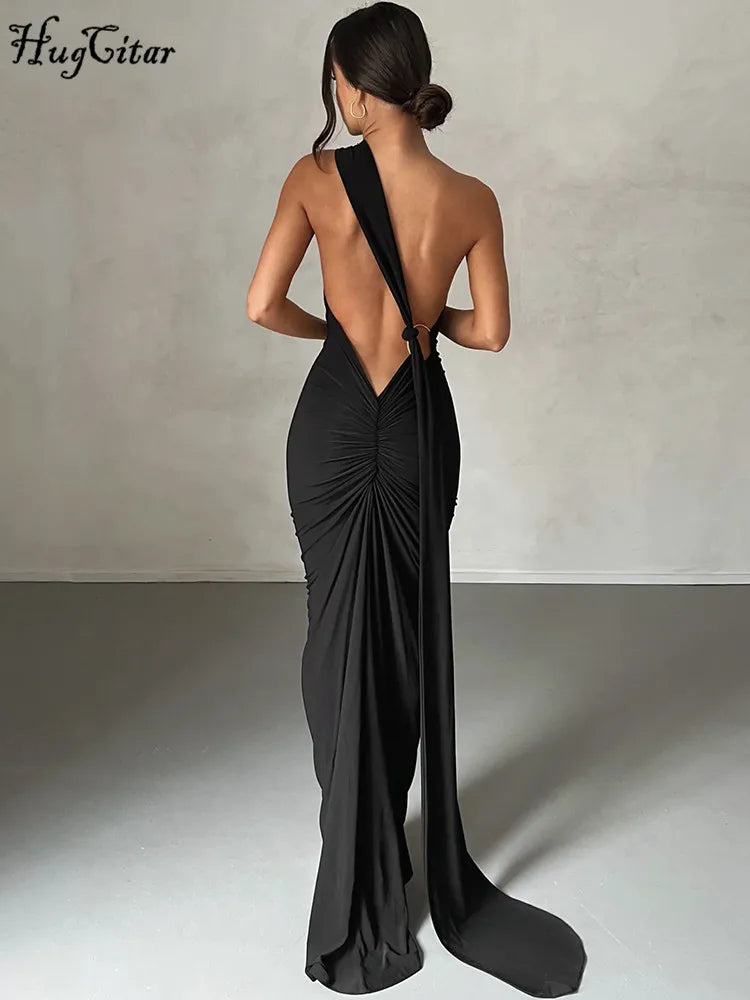 One Shoulder Backless Adjustable Scarf Loop Dress