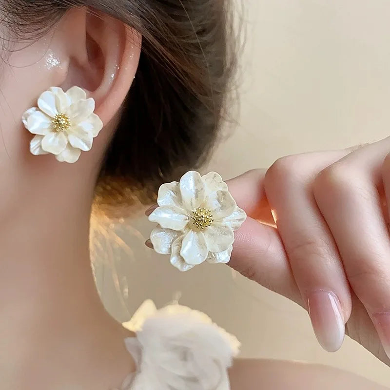 White Acrylic Flower Earrings