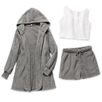 Three Piece Sexy Fluffy Outfits Coat+Shorts+Crop