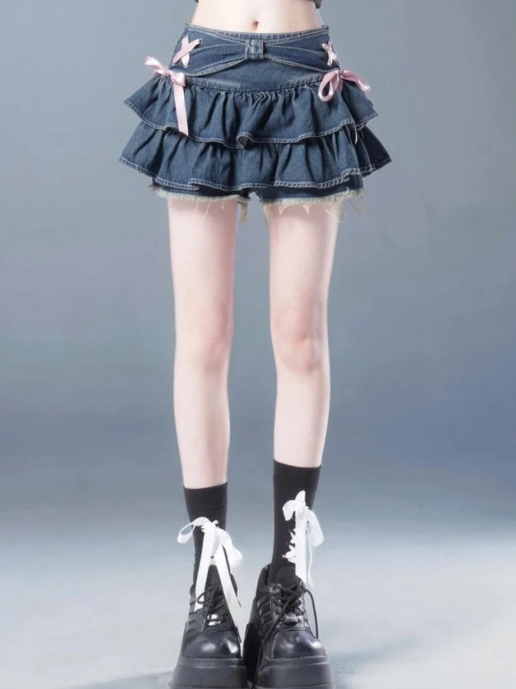 Blue Denim Pleated Skirt