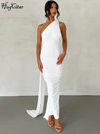 One Shoulder Backless Adjustable Scarf Loop Dress