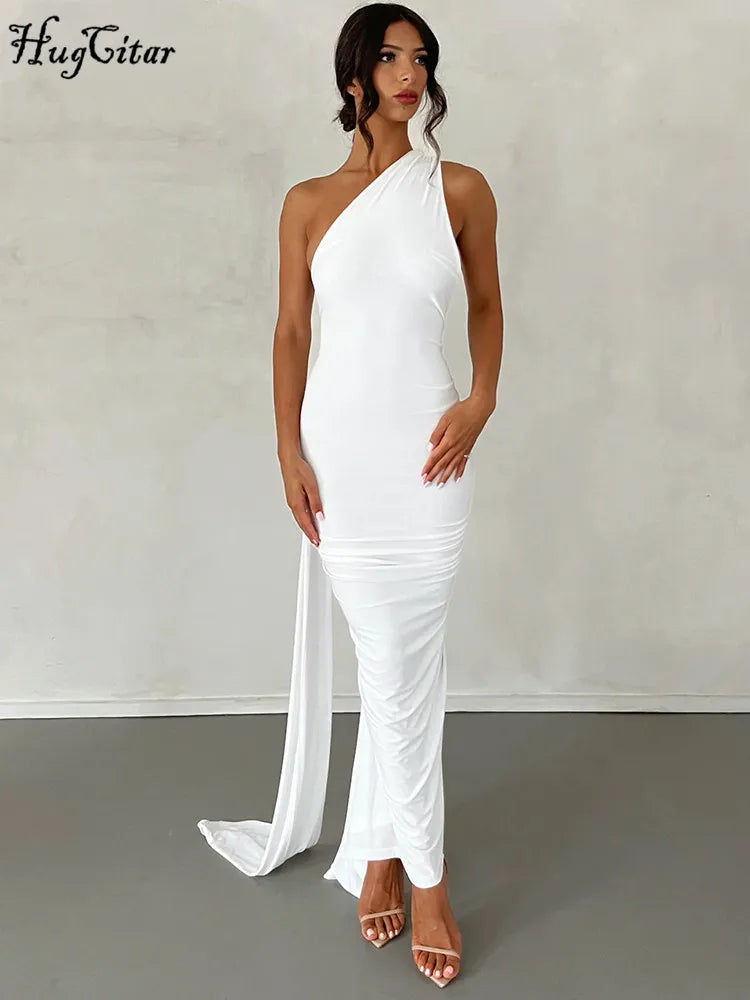 One Shoulder Backless Adjustable Scarf Loop Dress
