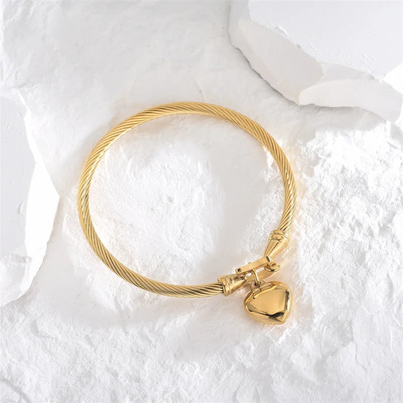 Heart Pendant  Bangle Bracelets