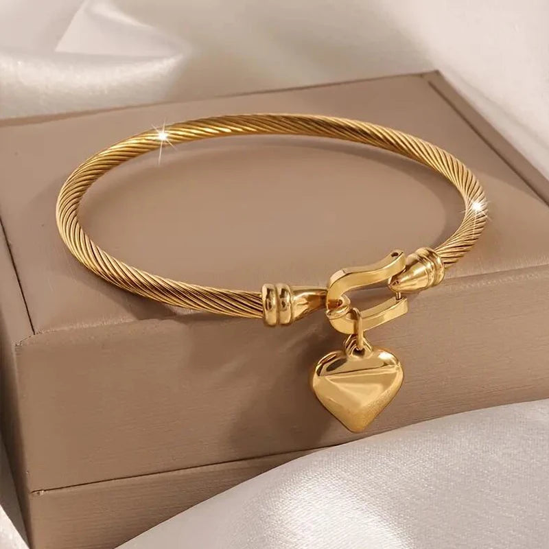 Heart Pendant  Bangle Bracelets