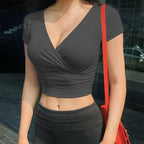 Sexy V-neck T-shirt Short Sleeve Korean Fashion