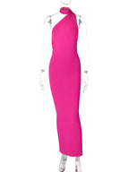 One Shoulder Backless Adjustable Scarf Loop Dress