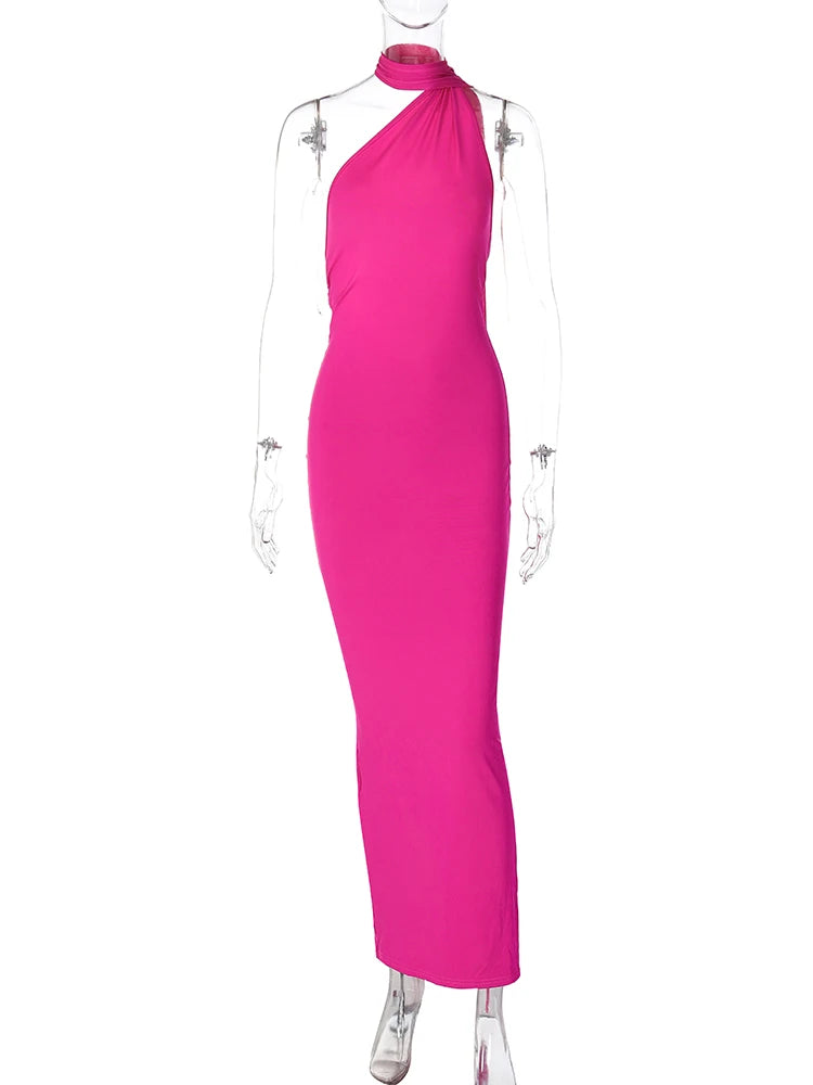 One Shoulder Backless Adjustable Scarf Loop Dress