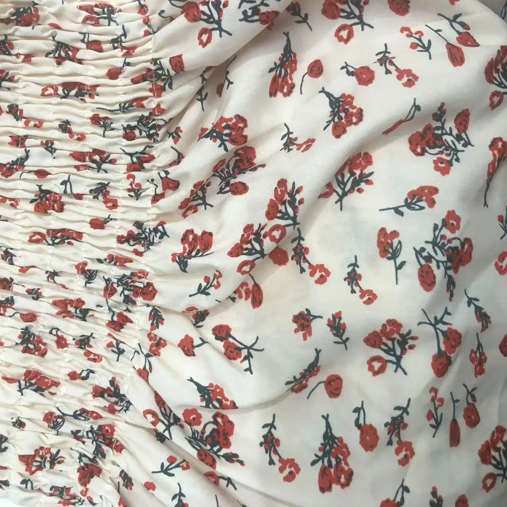 Mini Dresses Elastic Bust Printed Floral Pleated