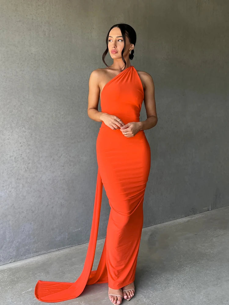 One Shoulder Backless Adjustable Scarf Loop Dress