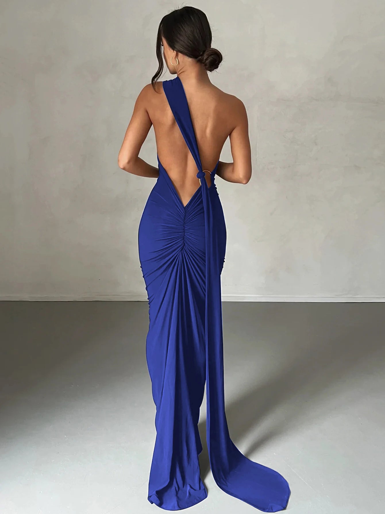 One Shoulder Backless Adjustable Scarf Loop Dress