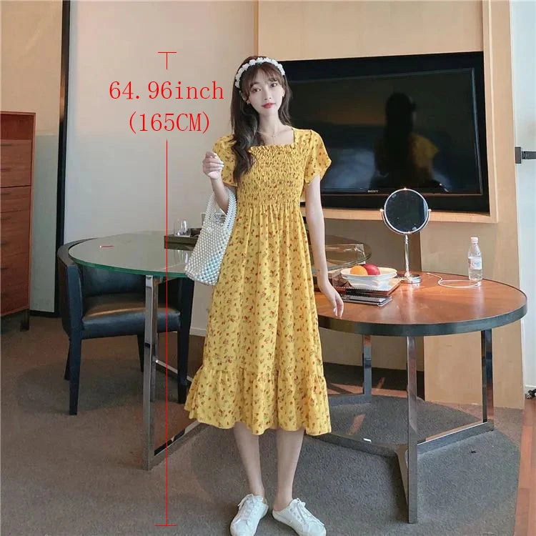 Mini Dresses Elastic Bust Printed Floral Pleated