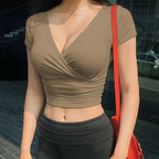 Sexy V-neck T-shirt Short Sleeve Korean Fashion