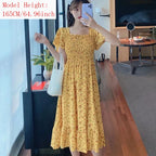 Mini Dresses Elastic Bust Printed Floral Pleated