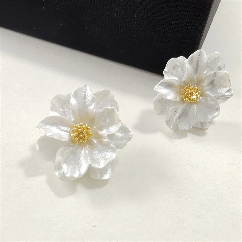 White Acrylic Flower Earrings