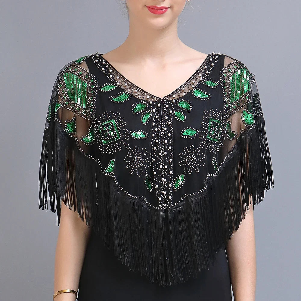 Sequined Shawl with Tassels