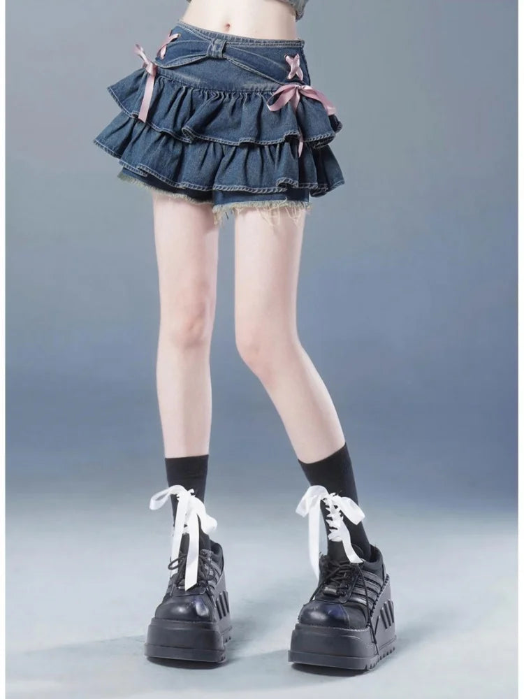 Blue Denim Pleated Skirt