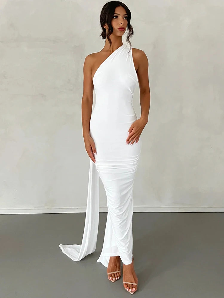 One Shoulder Backless Adjustable Scarf Loop Dress