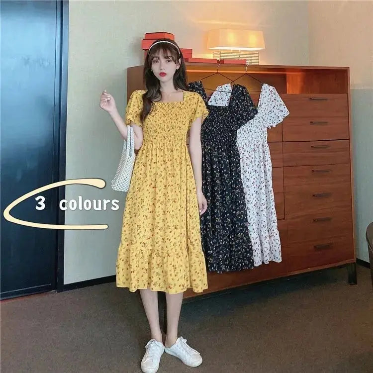 Mini Dresses Elastic Bust Printed Floral Pleated