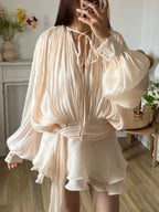 Solid Blouse Mini Dresses