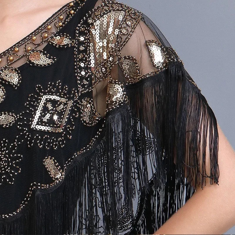 Sequined Shawl with Tassels