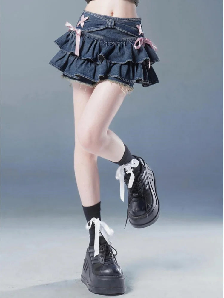 Blue Denim Pleated Skirt