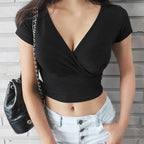Sexy V-neck T-shirt Short Sleeve Korean Fashion