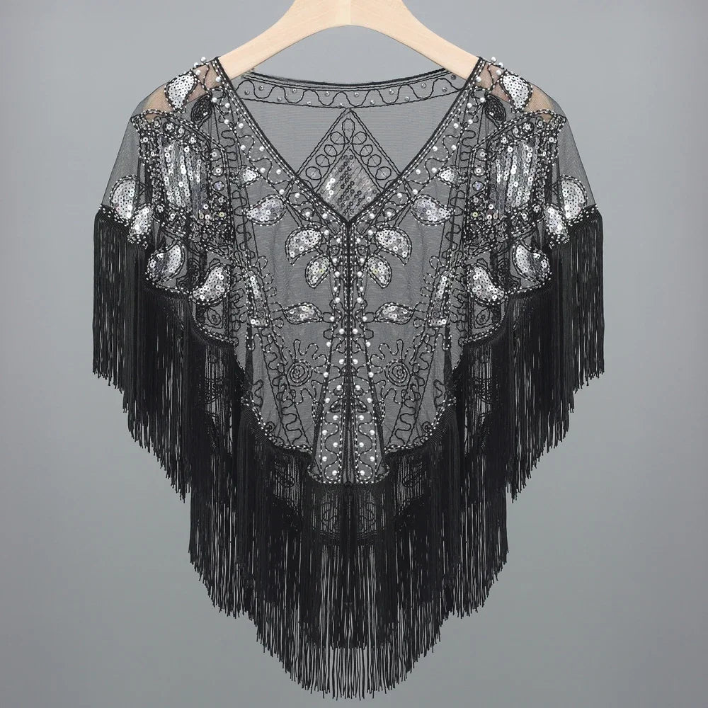 Sequined Shawl with Tassels