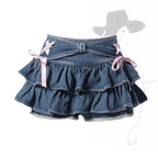Blue Denim Pleated Skirt