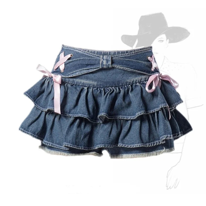 Blue Denim Pleated Skirt