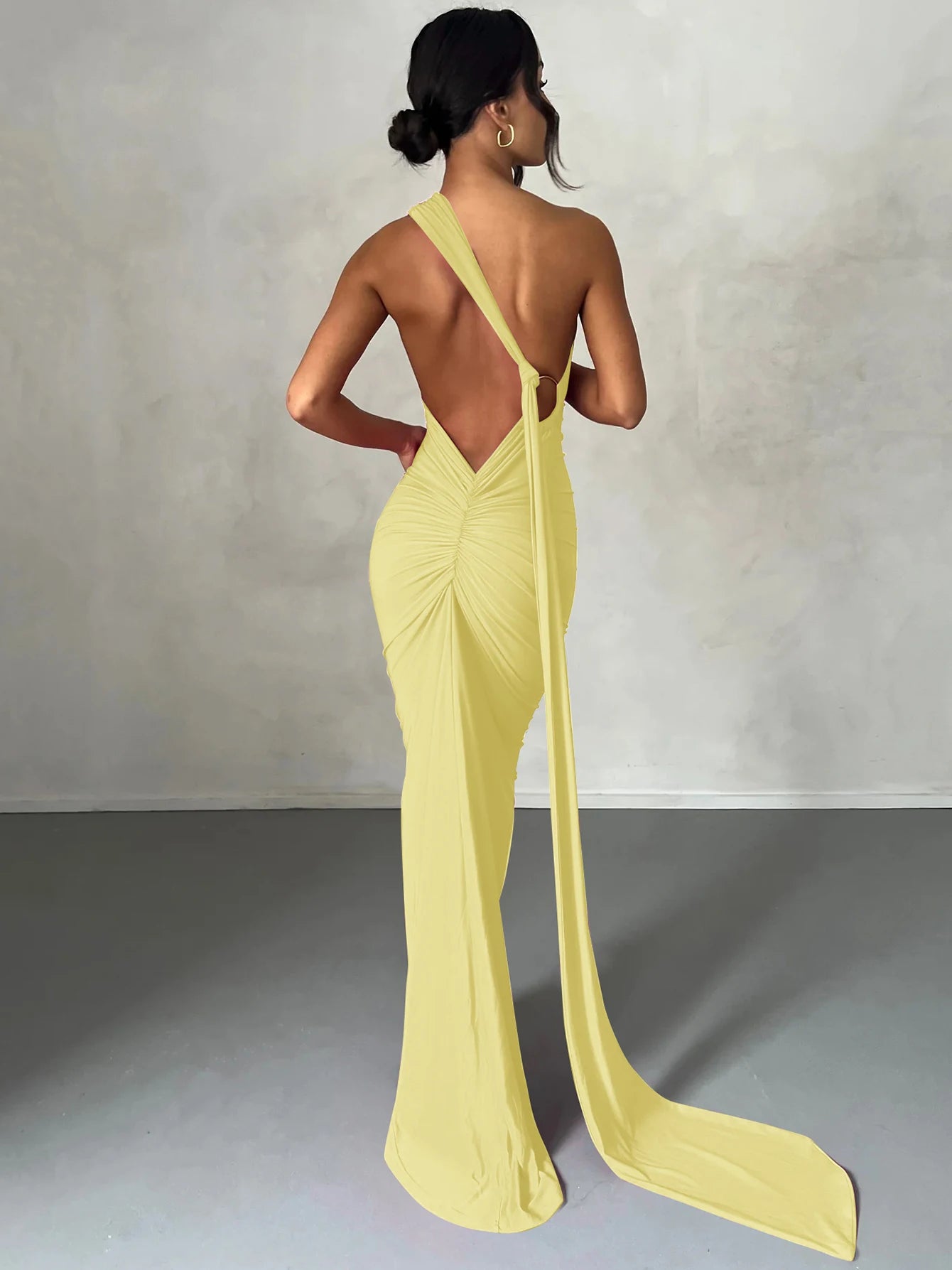 One Shoulder Backless Adjustable Scarf Loop Dress