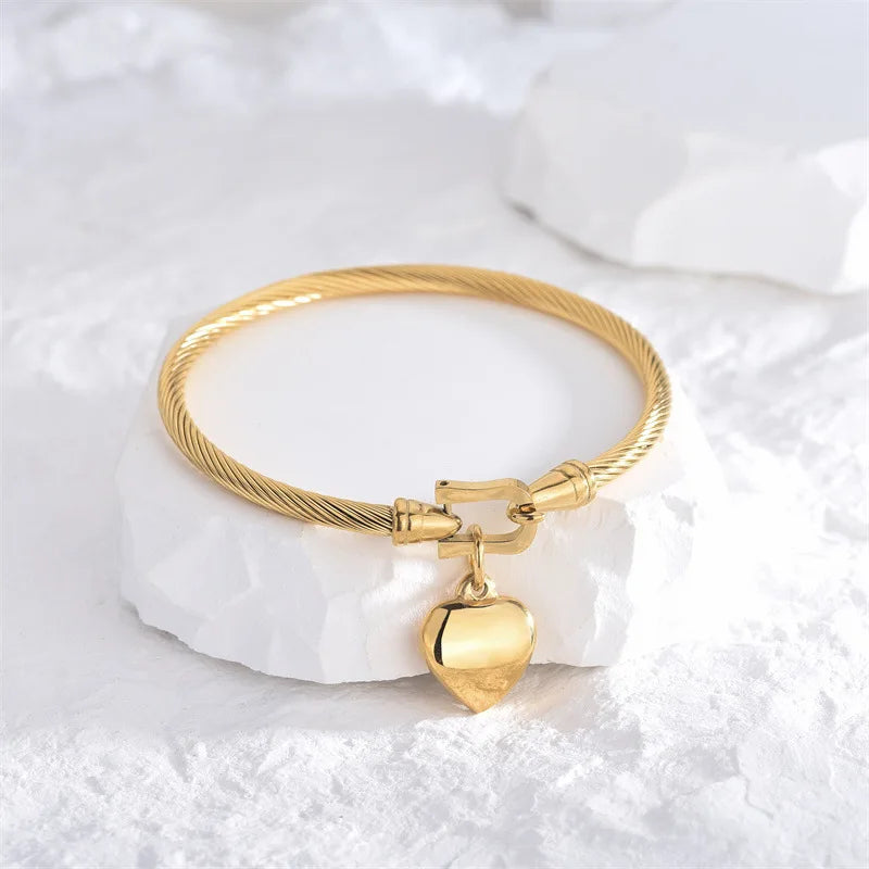 Heart Pendant  Bangle Bracelets