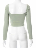 Hollow-Out V-neck Long Sleeve Crop Top