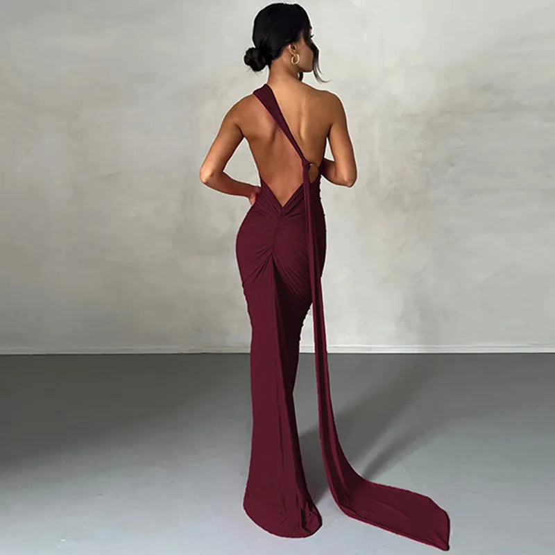 One Shoulder Backless Adjustable Scarf Loop Dress
