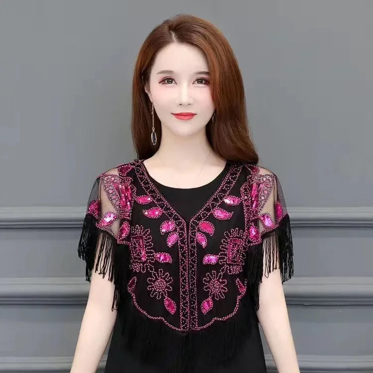 Sequined Shawl with Tassels
