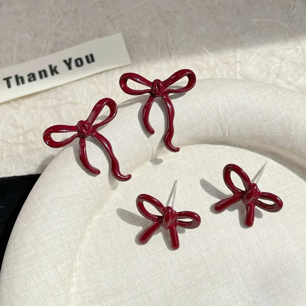 Retro Style Red Bowknot Stud Earrings