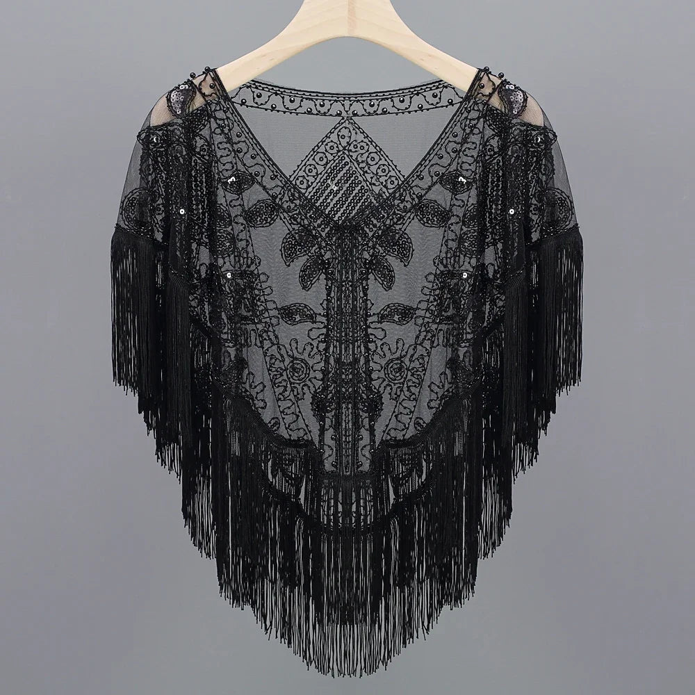 Sequined Shawl with Tassels