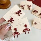 Retro Style Red Bowknot Stud Earrings