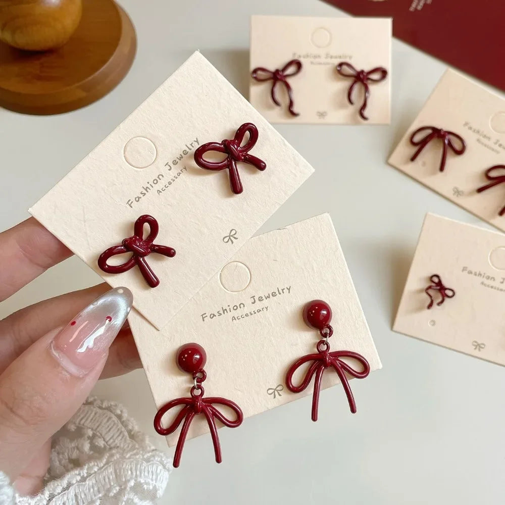 Retro Style Red Bowknot Stud Earrings