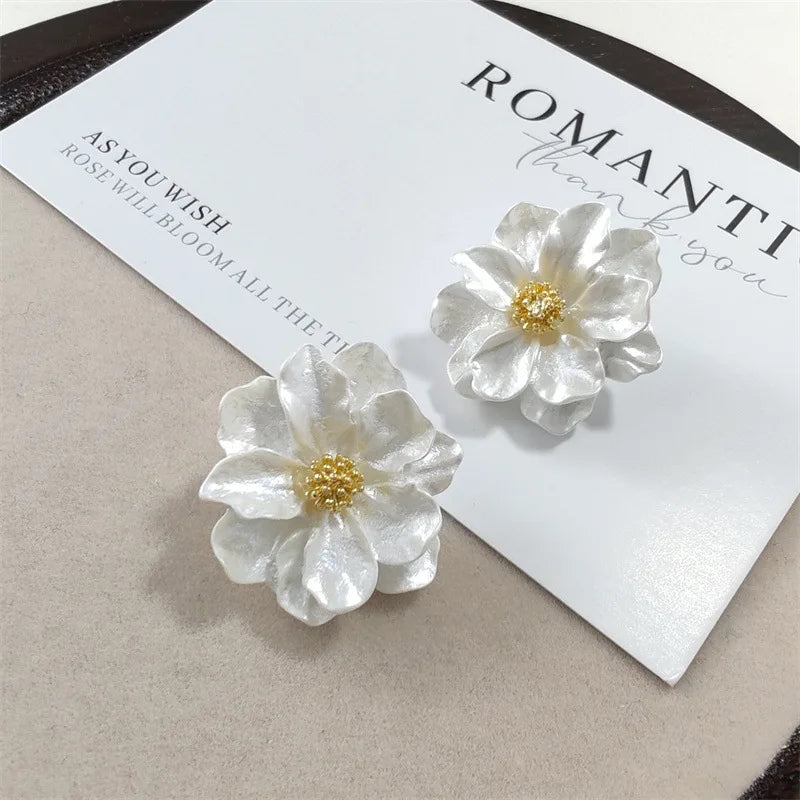 White Acrylic Flower Earrings