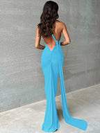 One Shoulder Backless Adjustable Scarf Loop Dress