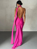 One Shoulder Backless Adjustable Scarf Loop Dress