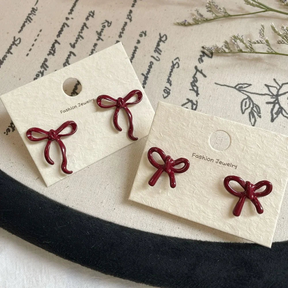 Retro Style Red Bowknot Stud Earrings
