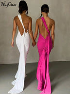 One Shoulder Backless Adjustable Scarf Loop Dress