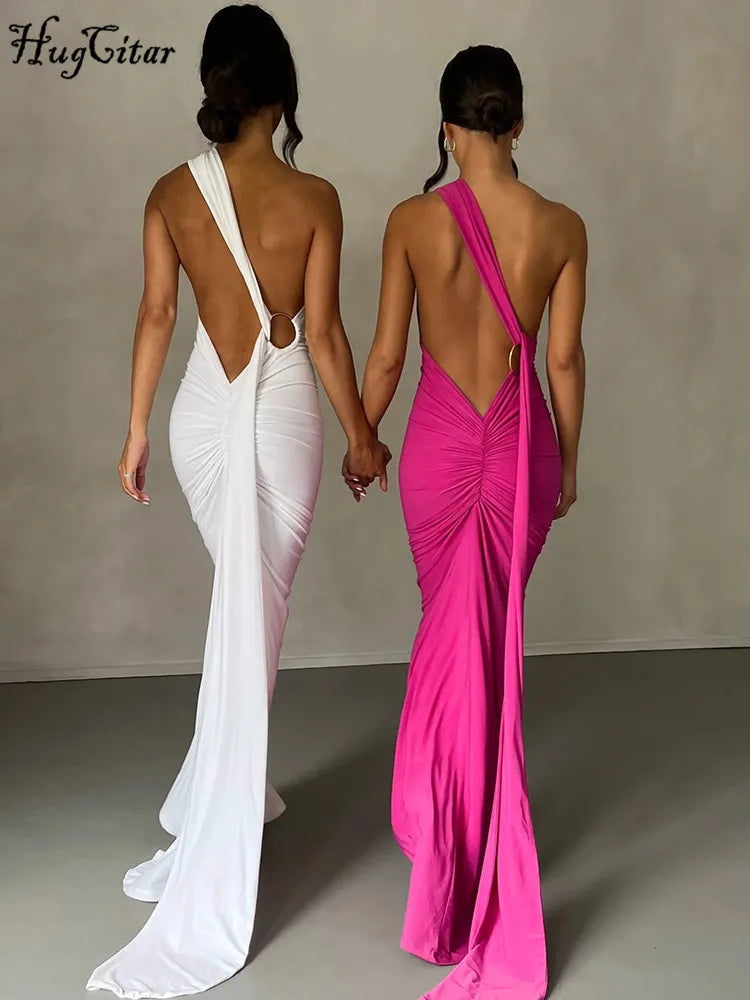 One Shoulder Backless Adjustable Scarf Loop Dress
