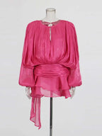 Solid Blouse Mini Dresses