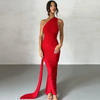 One Shoulder Backless Adjustable Scarf Loop Dress