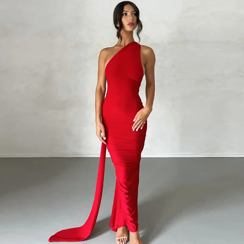 One Shoulder Backless Adjustable Scarf Loop Dress