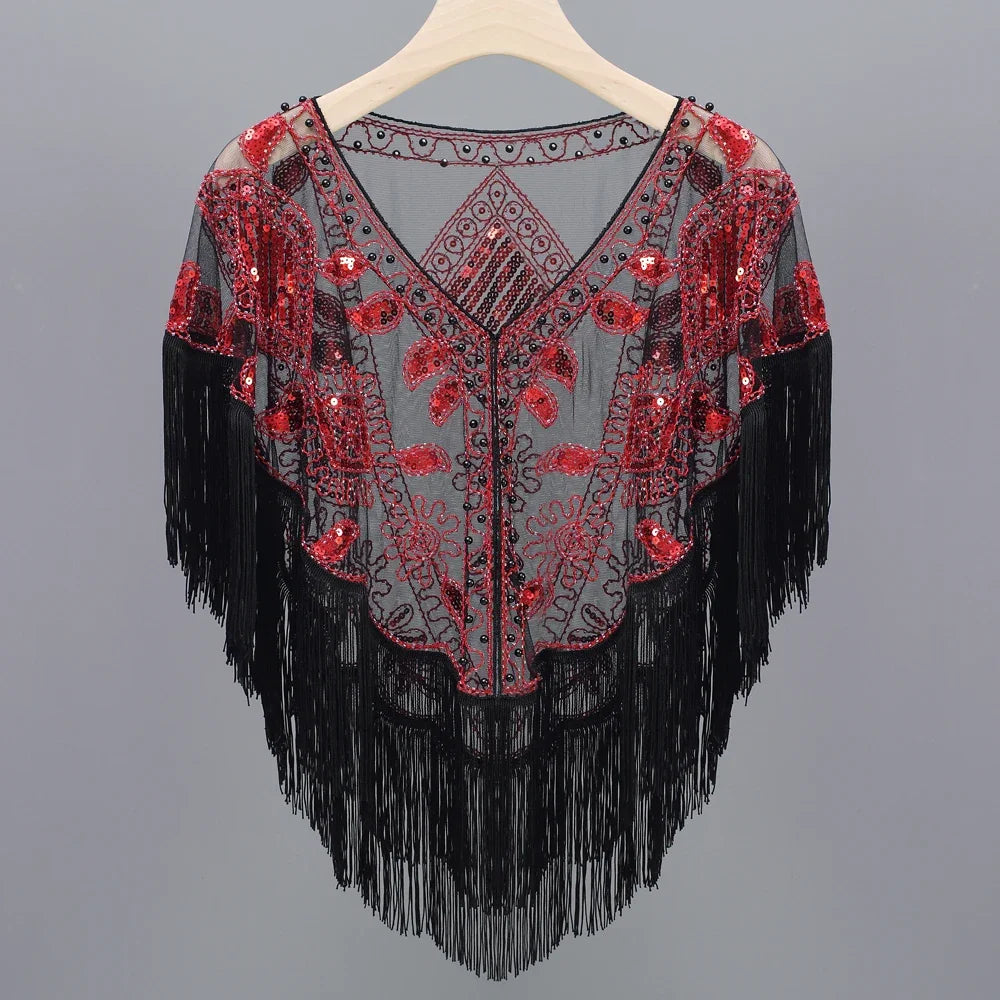 Sequined Shawl with Tassels