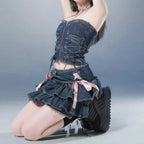 Blue Denim Pleated Skirt