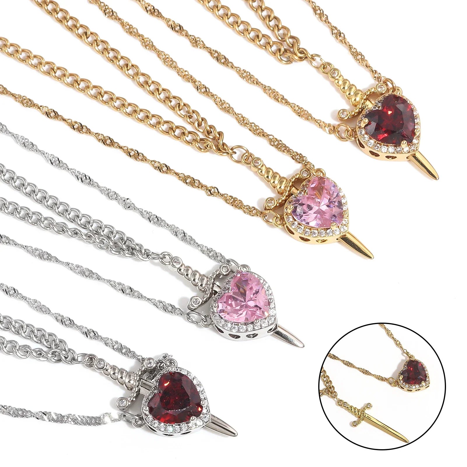 Sword Zircon Pendant Necklace